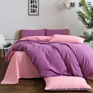 Sábana de cama de color sólido cepillado de poliéster de 4 piezas